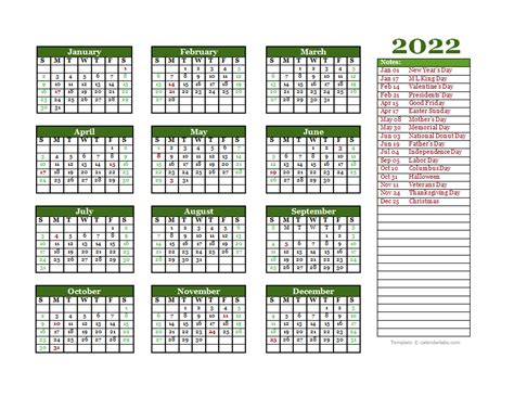 printable calendar year 2022 editable 2022 yearly calendar landscape