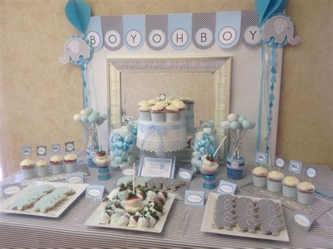 Boys Baby Shower Dessert Table Elephant Blue And Gray Themed Designed