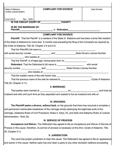 Free Printable No Fault Divorce Forms
