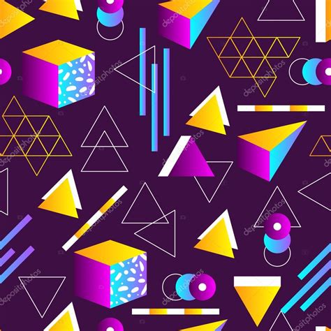 Seamless Geometric Pattern In Retro 80s Style Doodle Geometric Shapes