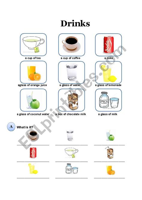 Drinks Worksheet For Kindergarten