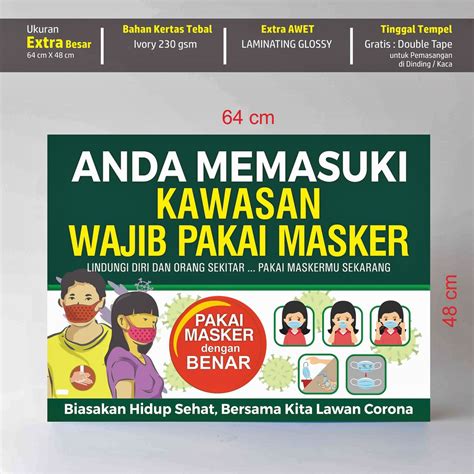 Jual Poster Kawasan Wajib Pakai Masker Super Besar Indonesia Shopee