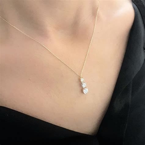 Solitaire Trio Layered Pendant Necklace 14k Yellow White Rose Gold For