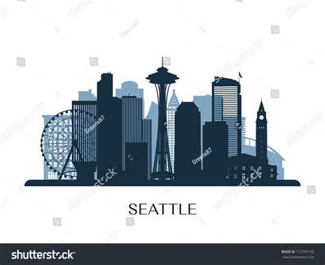 Seattle Skyline Monochrome Silhouette Vector Royalty Free Stock
