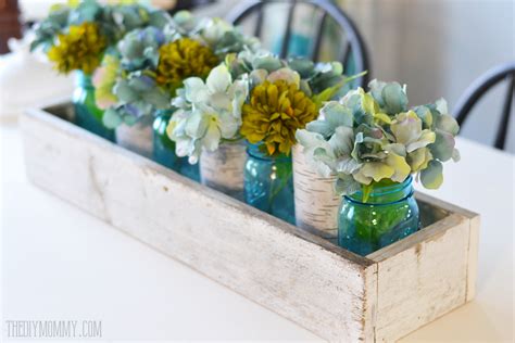 Rustic Spring Planter Box Centerpiece With Mason Jars And Hydrangeas