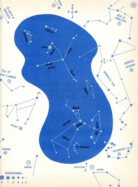 Astronomy Print Star Map 13 Mid Century Constellation Chart Etsy