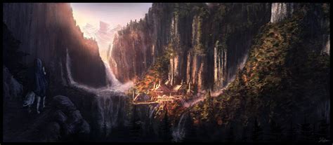 An Artists Rendering Of A Waterfall In The Middle Of A Forest With