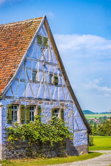 Medieval Blue German Traditional House Antique House With German