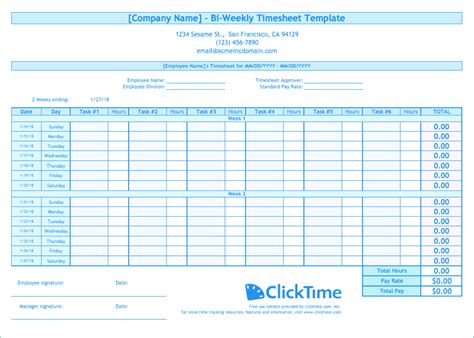 Free Biweekly Timesheet Template Download Excel Tracking Clicktime