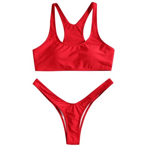 2018 high cut sport bikini set women red solid swimwear push up brazilian swimsuit two pieces