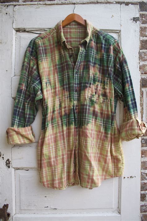 X Large Distressed Flannel Upcycle Clothes Bleached Flannel Shirt