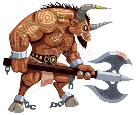 Minotaur On White Vector Cartoon Illustration Monster Bull Beast