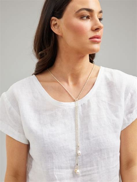 Pearl Lariat A Long Glass Pearl Adjustable Necklace