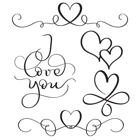 I Love You Text With Hearts On White Background Hand Drawn Calligraphy