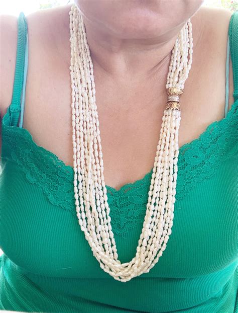 Vintage 14k Gold Diamond Multi Strand Seed Pearl Necklace 33 Etsy