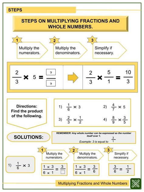 Multiplying Fractions And Whole Numbers 5th Grade Math Worksheets 5th