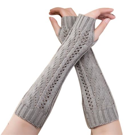 Women Spring Twist Fingerless Gloves Winter Arm Warmer Long Knit Mitten