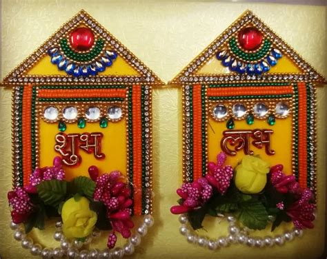 Floral And Moti Work Acrylic Decorative Religious Shubh Labh Diwali
