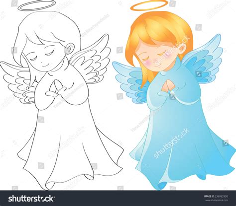 Vector Illustration Cute Christmas Angel Character Tell Prayer Outline