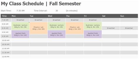 College Class Schedule Template New Semester Class Schedule In 2020