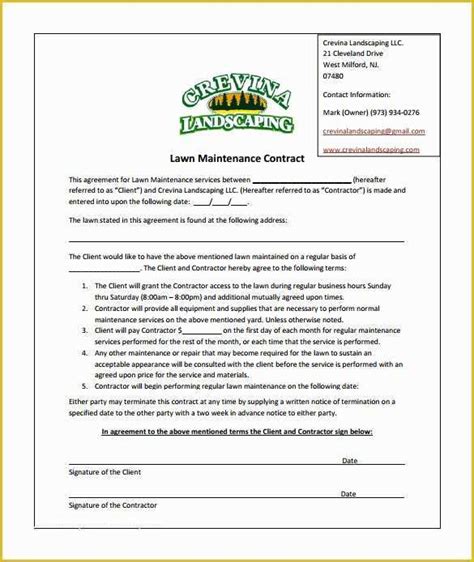 Free Landscape Maintenance Contract Template Of 9 Lawn Service Contract