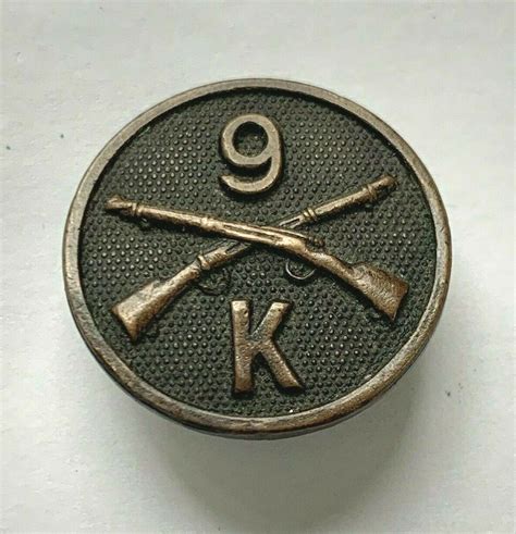 Orig Wwi Collar Disc Us 9th Infantry Company K Regiment Crossed Rifles Screwback Cavalry