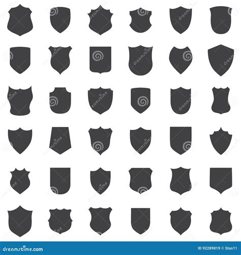 Big Set Of Black Shields On A White Background Stock Vector