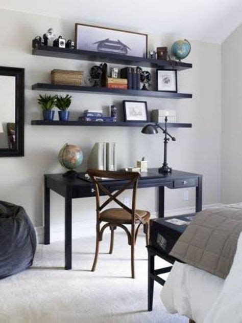 Black Home Office Shelves Over The Desk For Decors In Neutral Walls