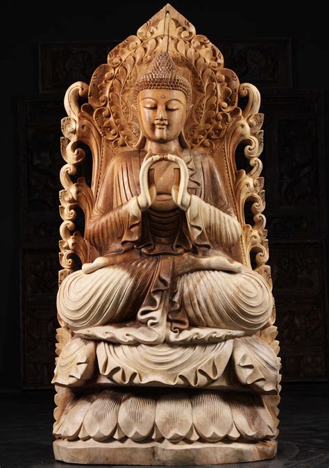 Wooden Buddha Uttarabodhi Mudra Sculpture 65