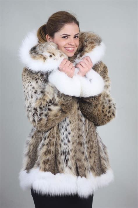 Lynx Fur Coat White Fox Fur Trim And Cuffs Mexa Clothing Shoes