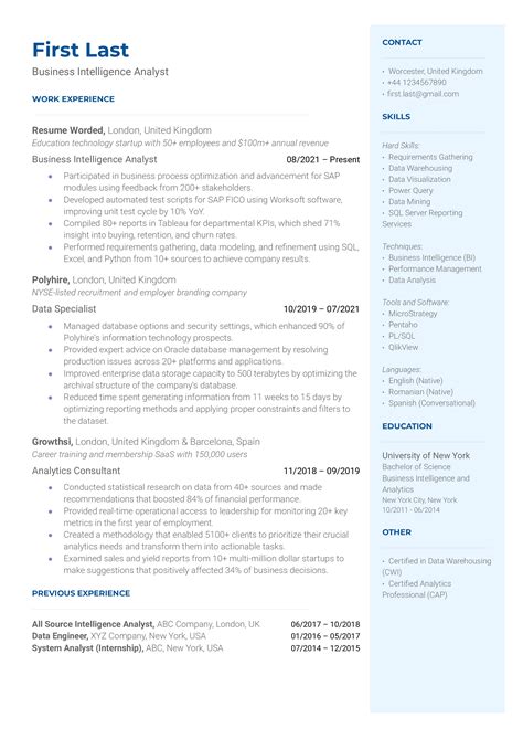 14 Business Intelligence Resume Examples For 2024 Resume Worded