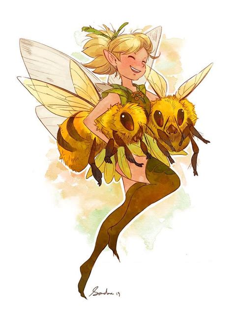 Fairy With Two Bees Me Digital 2019 Fairy Drawings Fantasy Character Design Fantasy Art