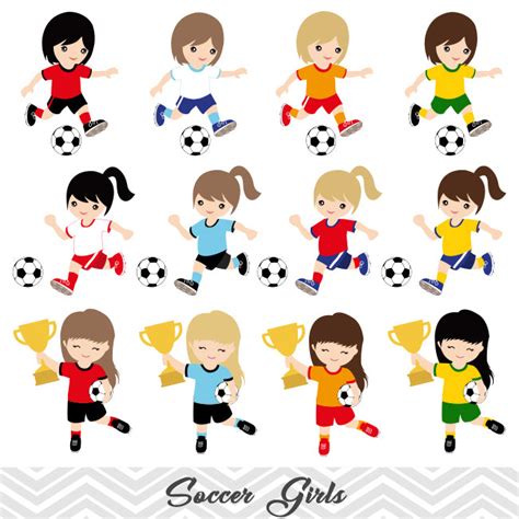 Girls Soccer Digital Clip Art Sport Girls Soccer Team Clipart 00257