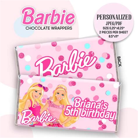 Barbie Chocolate Wrapper Barbie Party Favors Barbie Birthday Etsy