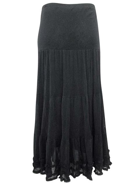 Marks And Spencer Mand5 Black Long Panelled Crepe Skirt Size 12 To 22