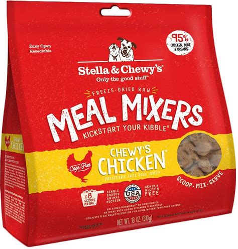 This cat food will help aid in healthy digestion, a vibrant skin and coat, and healthy teeth and gums. STELLA & CHEWY'S Chewy's Chicken Meal Mixers Freeze-Dried ...