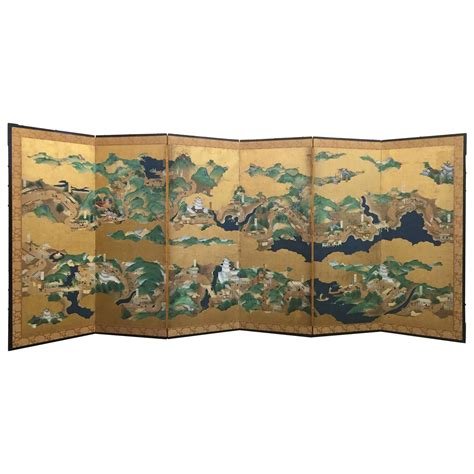 Late 18th 19th Century Japanese Screen Byobu Scenes From Kyoto To
