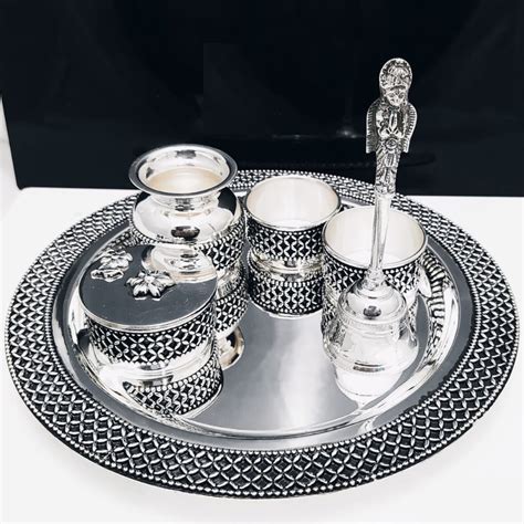 Buy Quality 925 Pure Silver Antique Pooja Thali Set Po 263 31 In New Delhi