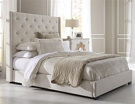Queen Size Upholstered Bed Wingback Button Tufted Cream French Elegance Bedroom Furniture Sets