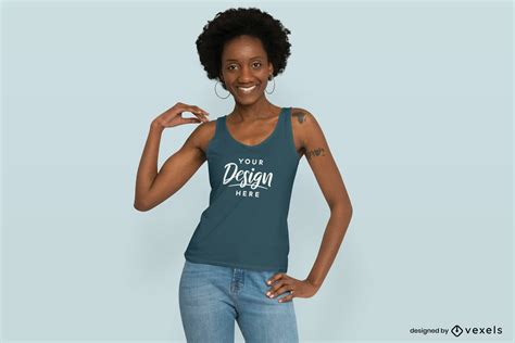 Black Woman Smiling With Tank Top Mockup Psd Editable Template