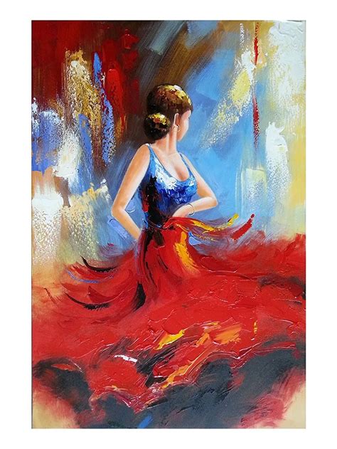 Modern Abstract Dancing Girl Oil Painting On Canvas Flying Skirt Wall