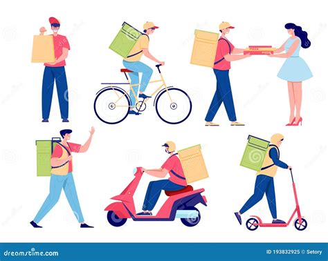 Cartoon Food Delivery Set Stock Vector Illustration Of Courier