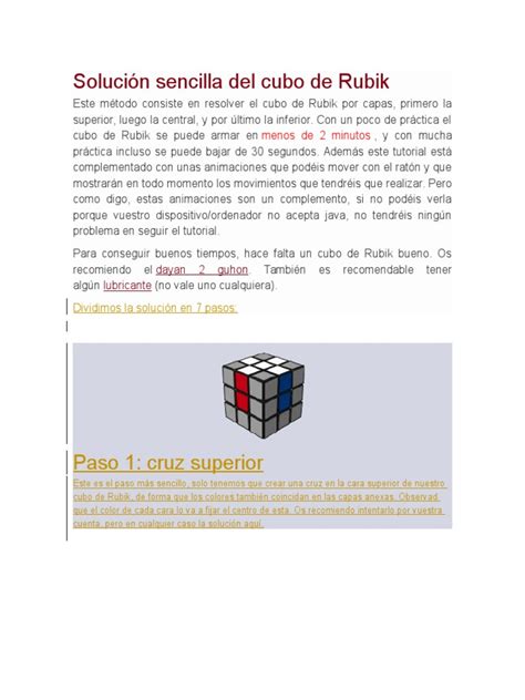 Solución Sencilla Del Cubo De Rubik Pdf