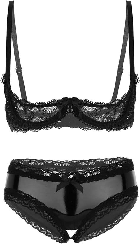 msemis woman s lace sheer shelf bra lingerie set push up balconette bralette bikini