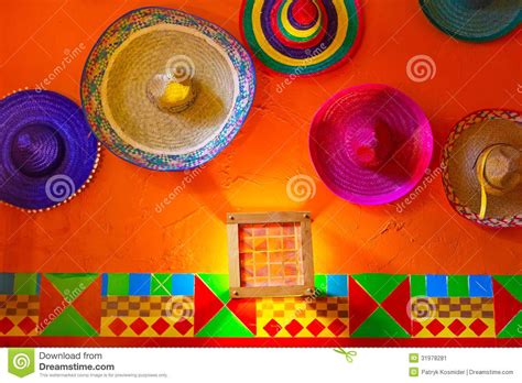 Mexican Sombreros On The Wall Diseño De Restaurante Mexicano