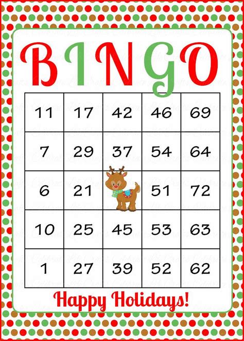 Christmas Bingo Cards With Numbers