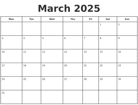 March 2025 Print A Calendar