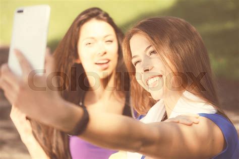 Girls Taking Selfie Stock Image Colourbox