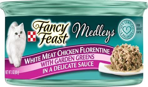 That purina fancy feast of cat gourmet wet cat food should certainly please every cat, produced of seaweed for good quality nutrition. Fancy Feast Elegant Medleys Chicken Florentine Canned Cat ...