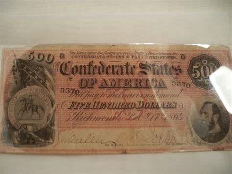 Rare 1864 Confederate 500 Note